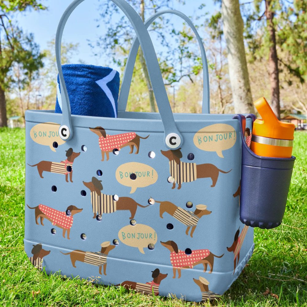 Bucket Tote Bag, Limited Edition Bogg Bag, Beach Bag Bonjour Dachshunds - Image 3