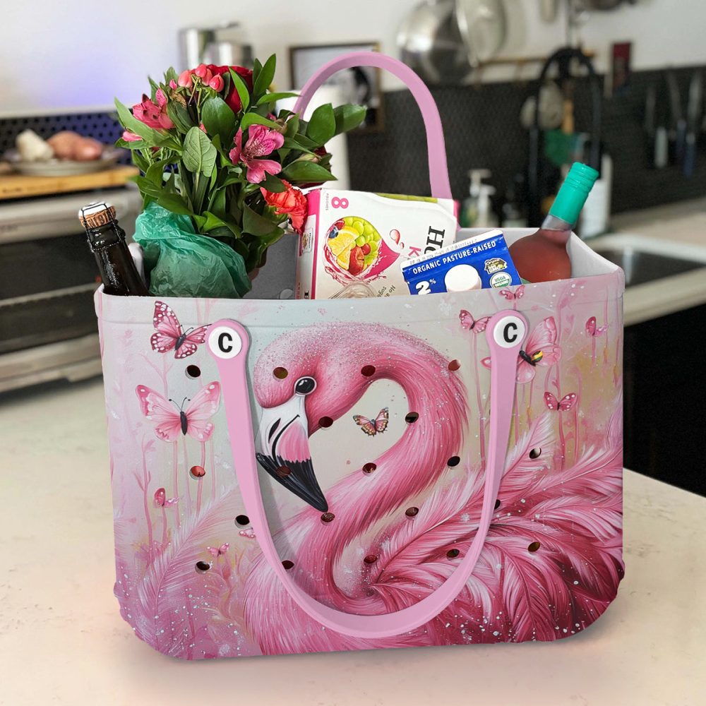 Bucket Tote Bag, Limited Edition Bogg Bag, Beach Bag Pink Feather - Image 4