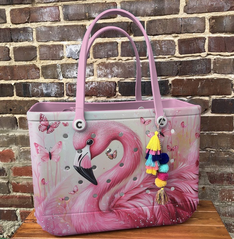Bucket Tote Bag, Limited Edition Bogg Bag, Beach Bag Pink Feather - Image 5