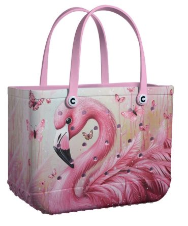 Bucket Tote Bag, Limited Edition Bogg Bag, Beach Bag Pink Feather