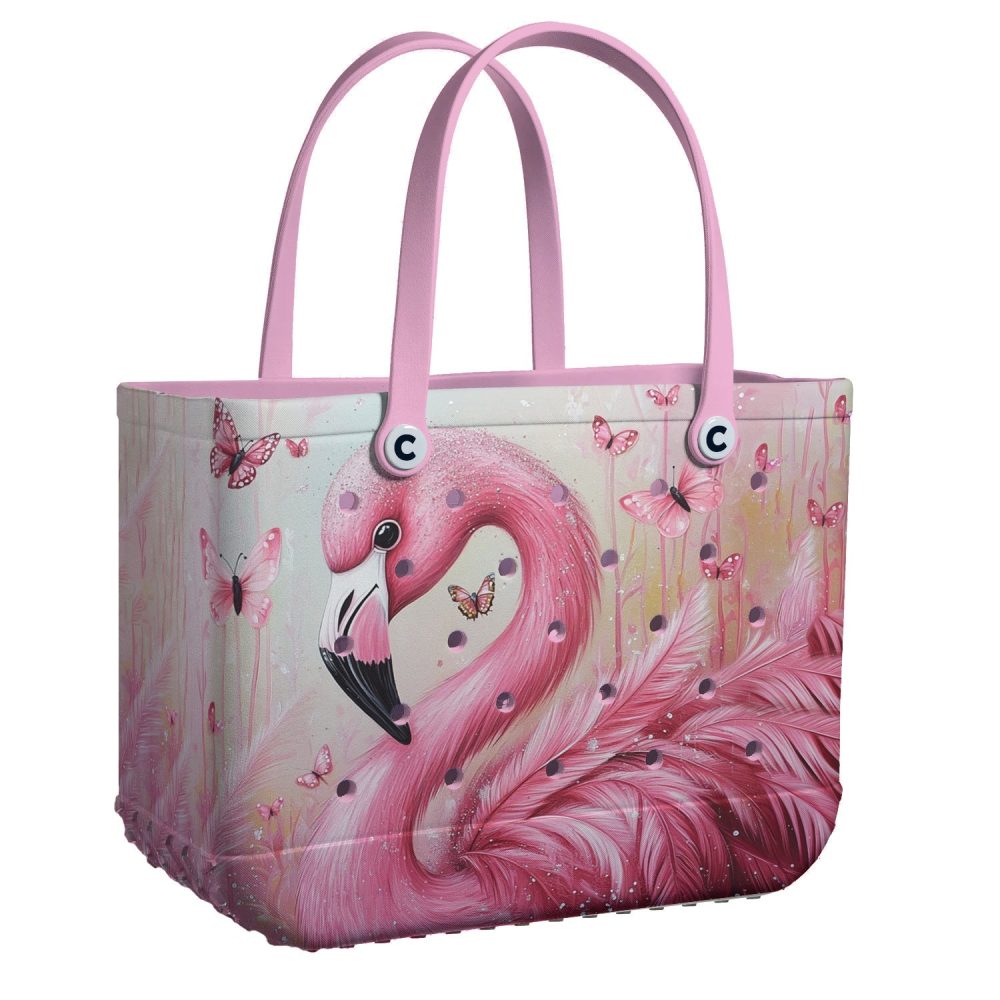 Bucket Tote Bag, Limited Edition Bogg Bag, Beach Bag Pink Feather