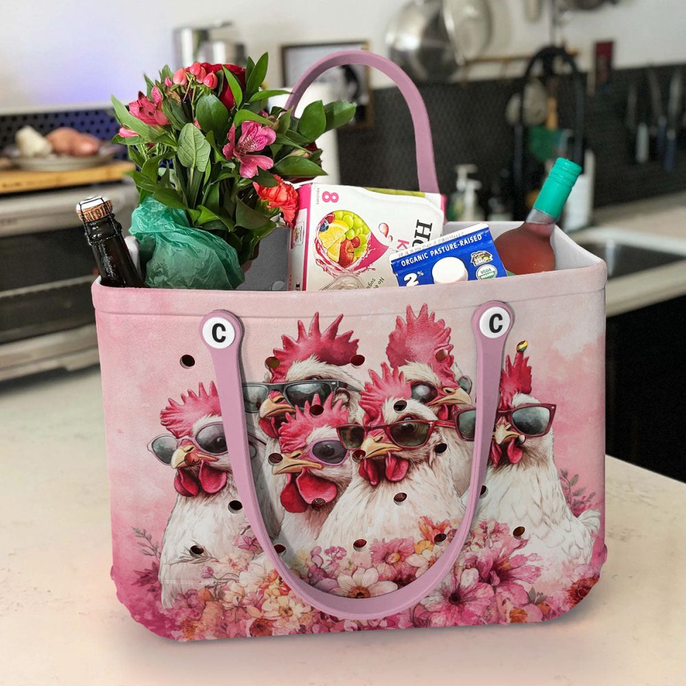 Chic Chicken Tote Bag – Fun Pink Design With Sunglass-Wearing Hens, Perfect For Shopping & Beach Trips! - Image 5