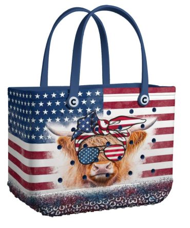 Patriotic Cow Tote Bag - American Flag Design, Stylish & Spacious For Everyday Use
