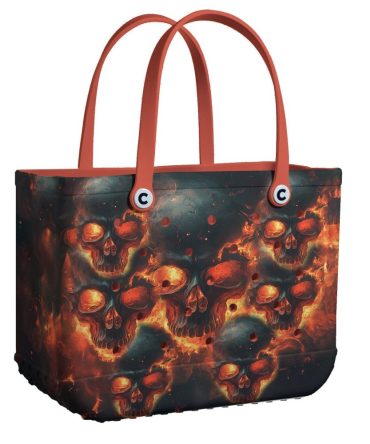 Bucket Tote Bag, Limited Edition Bogg Bag, Beach Bag Burning Skull