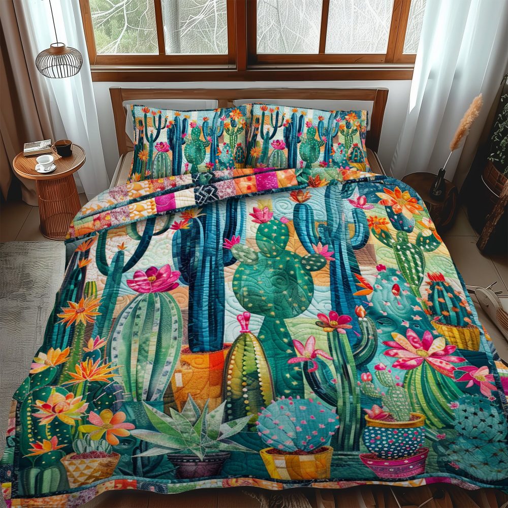Succulent Cactus Garden 3-Piece Quilted Bedding Set