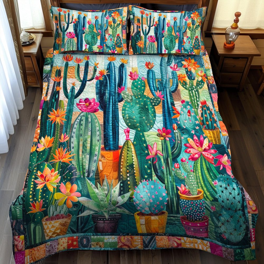 Succulent Cactus Garden 3-Piece Quilted Bedding Set - Image 2