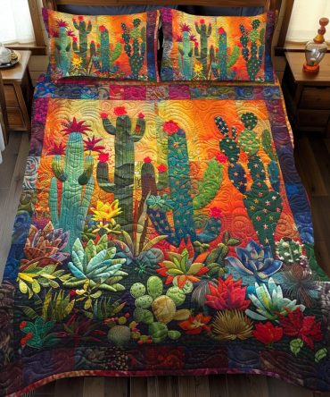 Radiant Desert Cactus 3-Piece Quilted Bedding Set