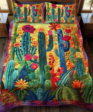 Flowering Cactus 3-Piece Quilted Bedding Set