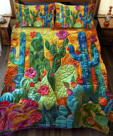 Desert Dreamscape Cactus 3-Piece Quilted Bedding Set