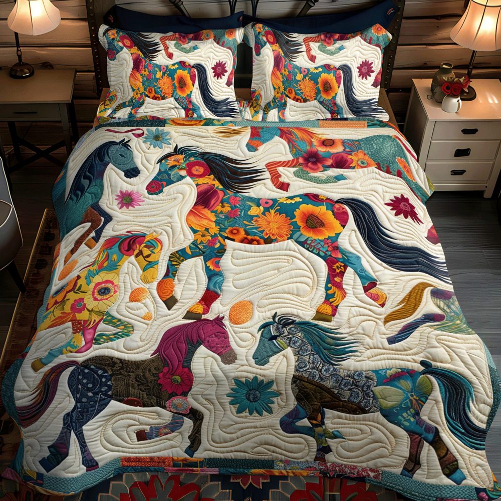 Whimsical Running Horse 3-Piece Quilted Bedding Set