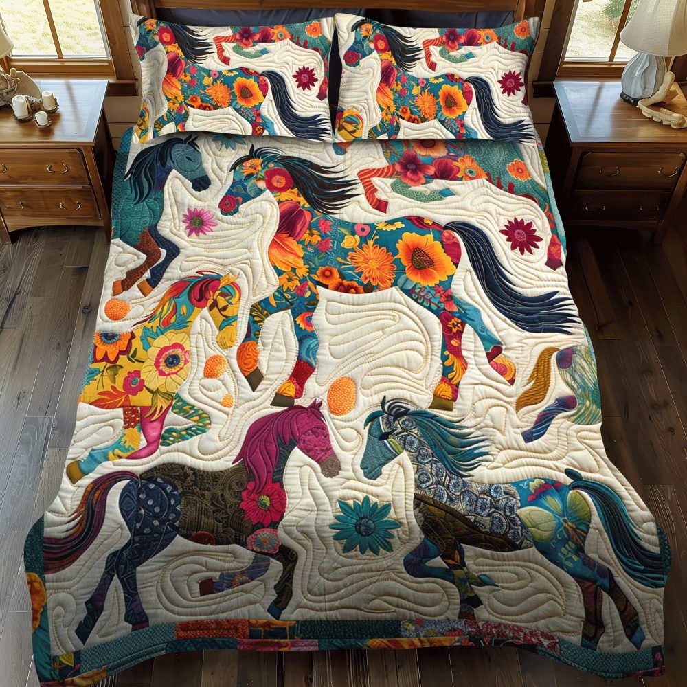 Whimsical Running Horse 3-Piece Quilted Bedding Set - Image 2