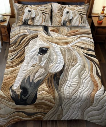 Majestic White Horse 3-Piece Quilted Bedding Set