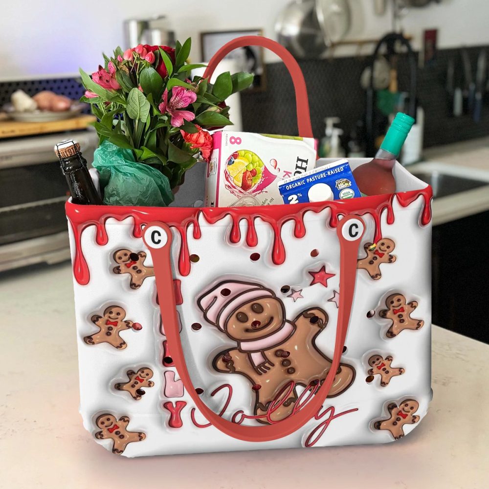 Festive Gingerbread Tote Bag - Holiday Style With Cute Design & Red Handles - Perfect Christmas Gift! - Image 3