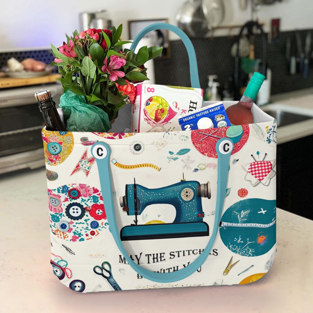 Quirky Sewing Machine Tote Bag – 'May The Stitches Be With You' Design – Perfect Craft Lover Gift - Image 4
