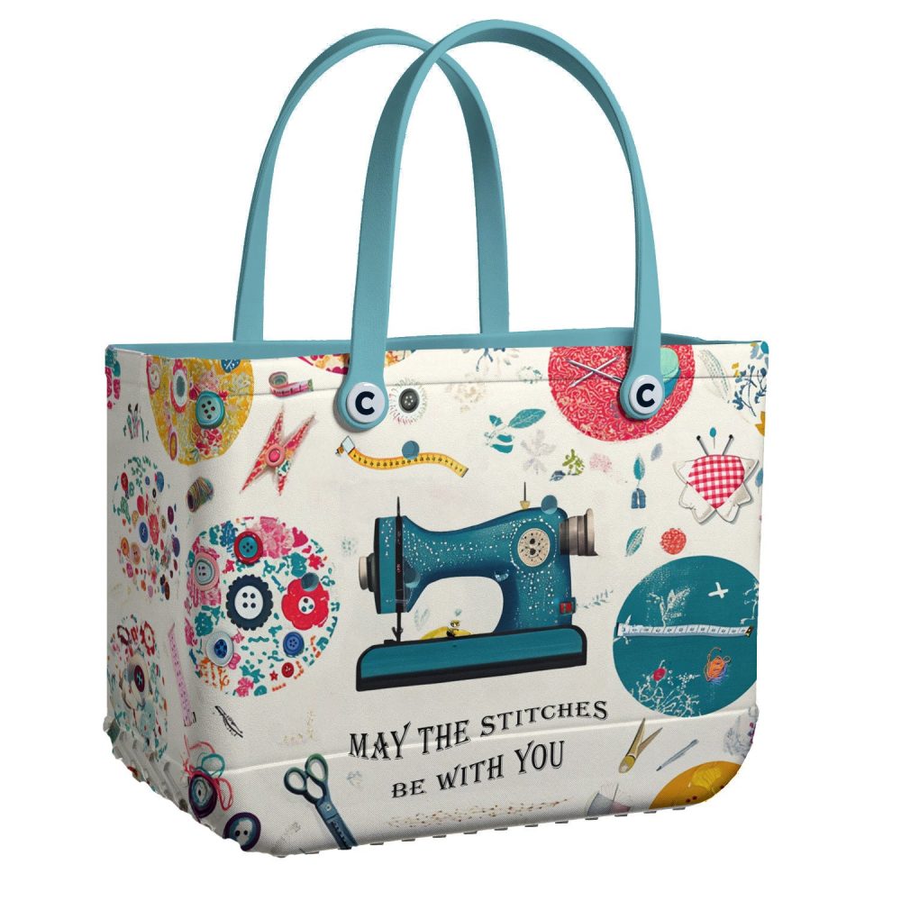 Quirky Sewing Machine Tote Bag – 'May The Stitches Be With You' Design – Perfect Craft Lover Gift