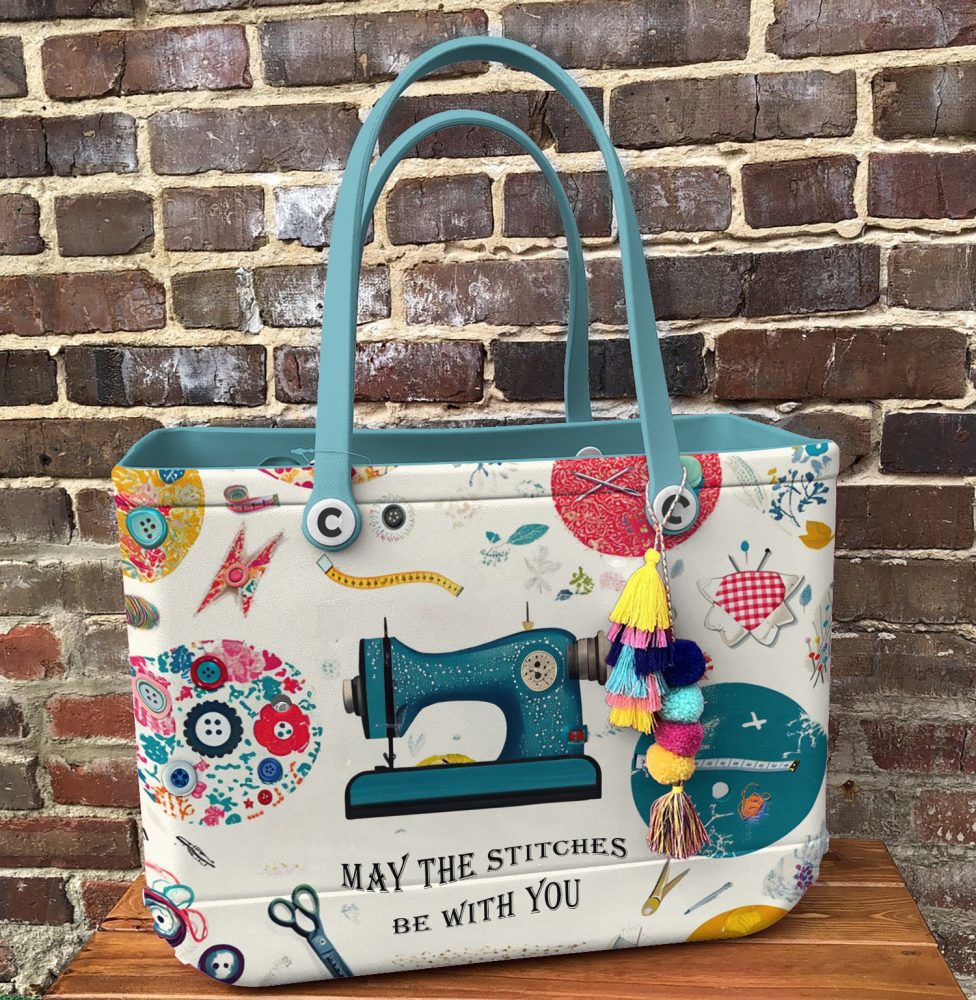 Quirky Sewing Machine Tote Bag – 'May The Stitches Be With You' Design – Perfect Craft Lover Gift - Image 3