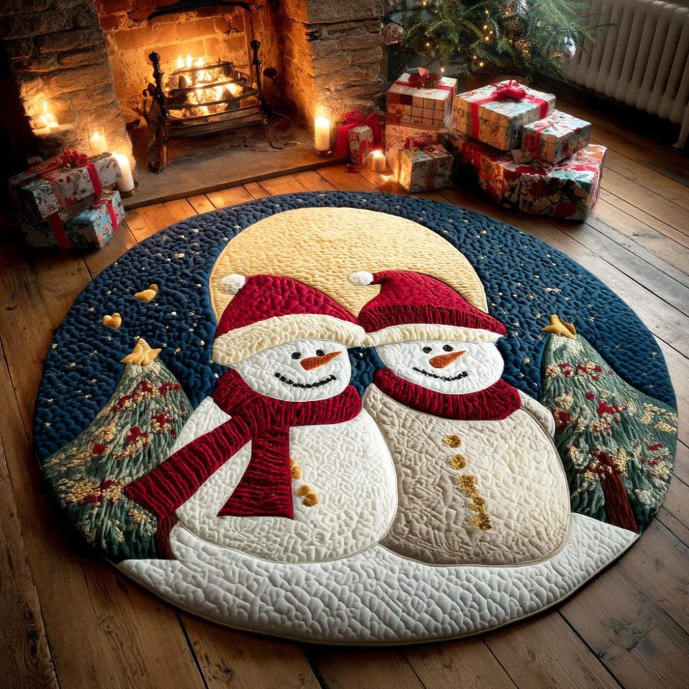 Cozy Snow Friend Quilted Round Mat