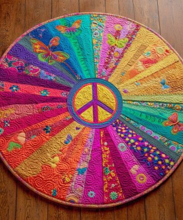 Rainbow Peace Garden Quilted Round Mat