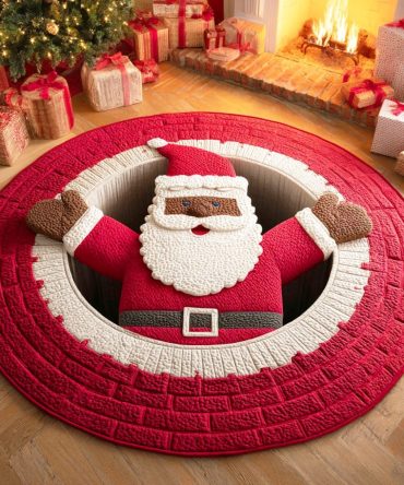 Black Santa Quilted Round Mat