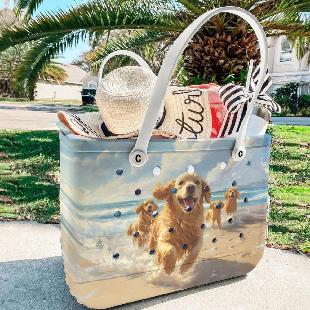 Bucket Tote Bag, Limited Edition Bogg Bag, Beach Bag Golden Waves - Image 3