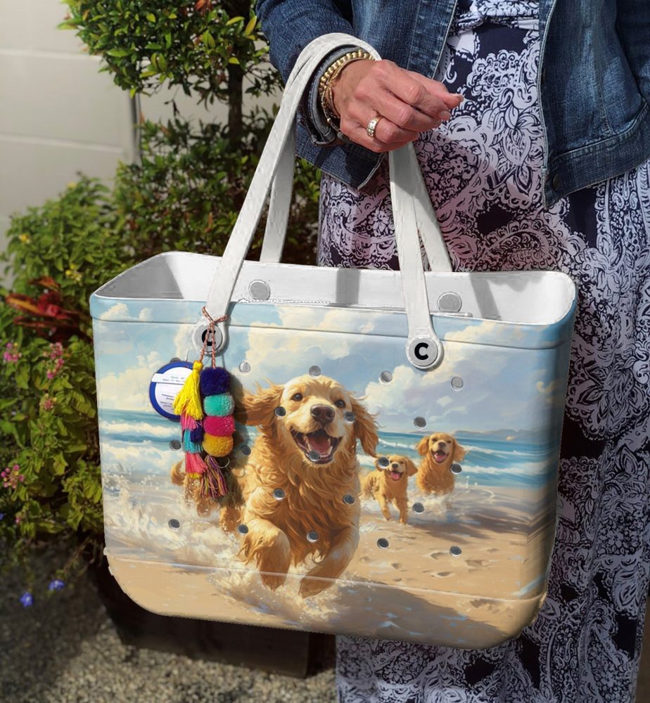 Bucket Tote Bag, Limited Edition Bogg Bag, Beach Bag Golden Waves - Image 6