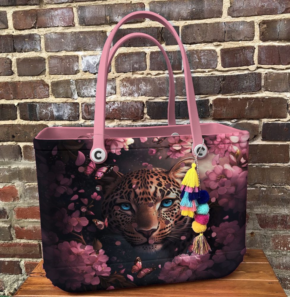Stylish Leopard & Floral Tote Bag – Durable, Chic Design With Pink Handles For Everyday Use - Image 5