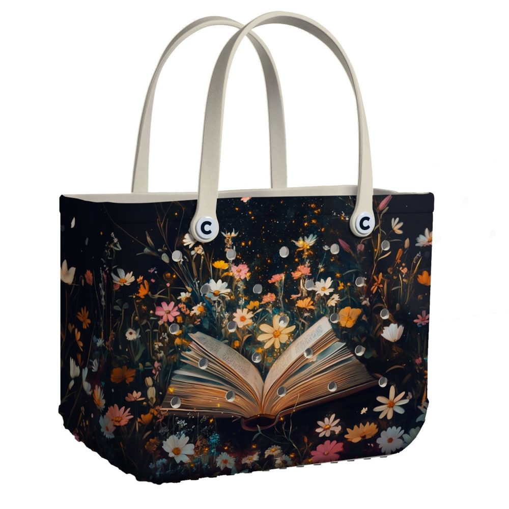 Bucket Tote Bag, Limited Edition Bogg Bag, Beach Bag Whimsical Reads