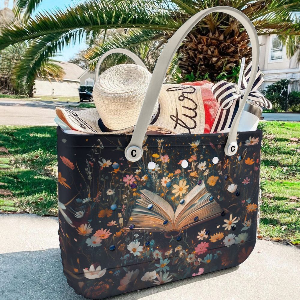 Bucket Tote Bag, Limited Edition Bogg Bag, Beach Bag Whimsical Reads - Image 3