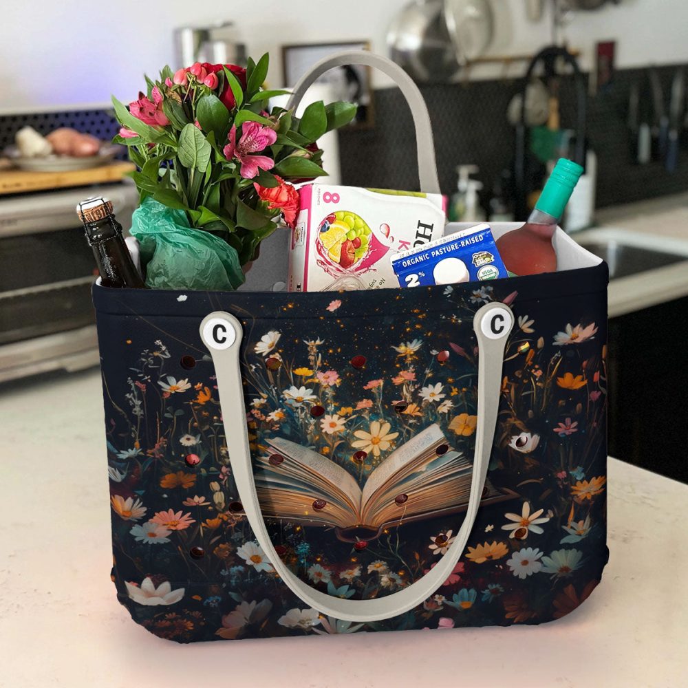 Bucket Tote Bag, Limited Edition Bogg Bag, Beach Bag Whimsical Reads - Image 4