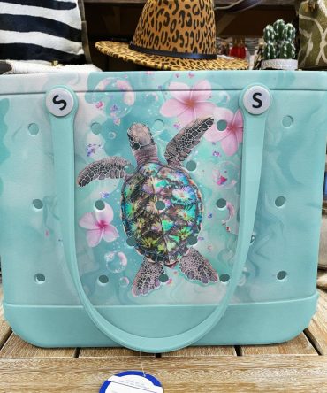 Stylish Sea Turtle Tote Bag With Floral Design - Perfect For Beach & Shopping