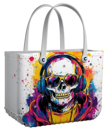 Bucket Tote Bag, Limited Edition Bogg Bag, Beach Bag Rockin' Skull