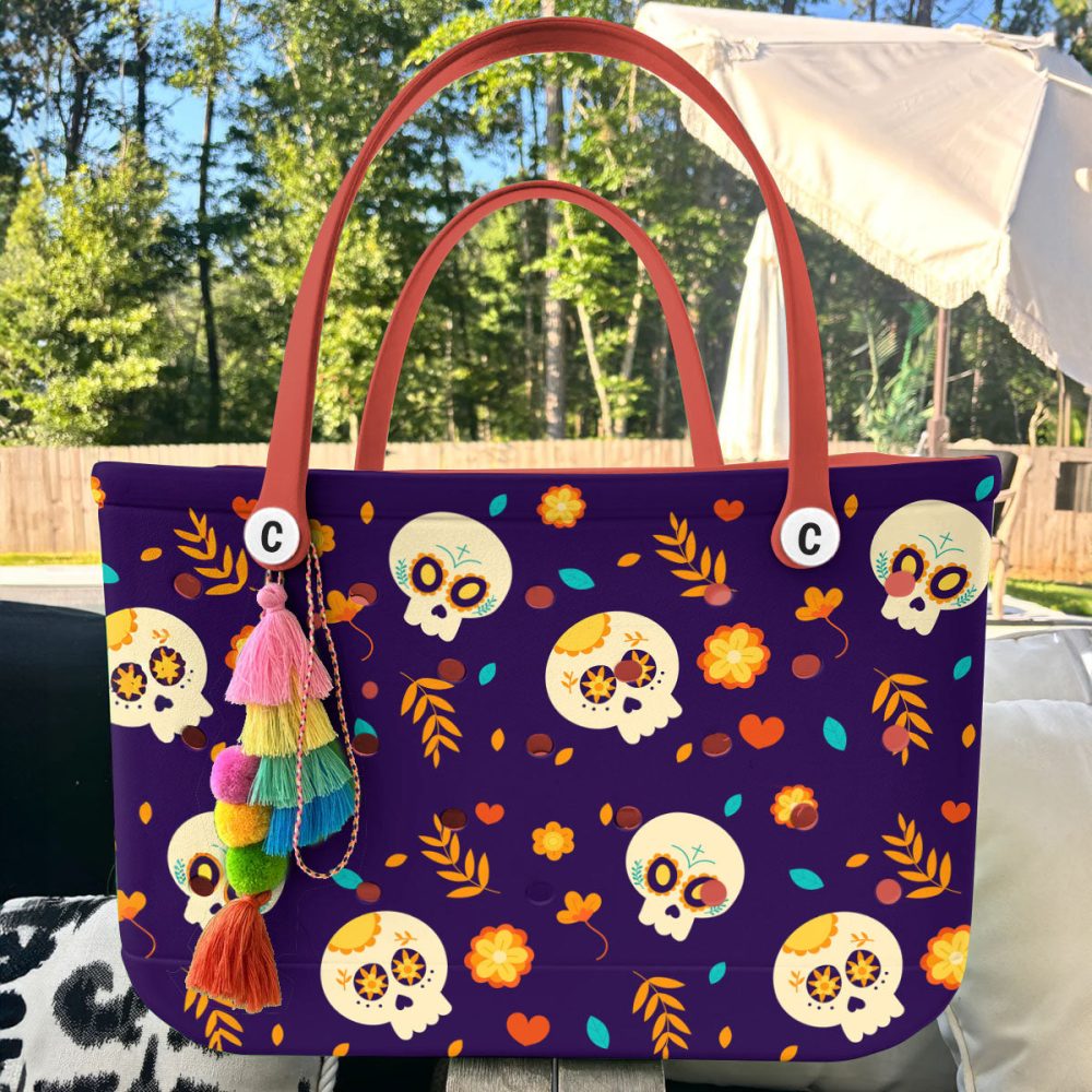 Bucket Tote Bag, Limited Edition Bogg Bag, Beach Bag Spooky Floral - Image 5