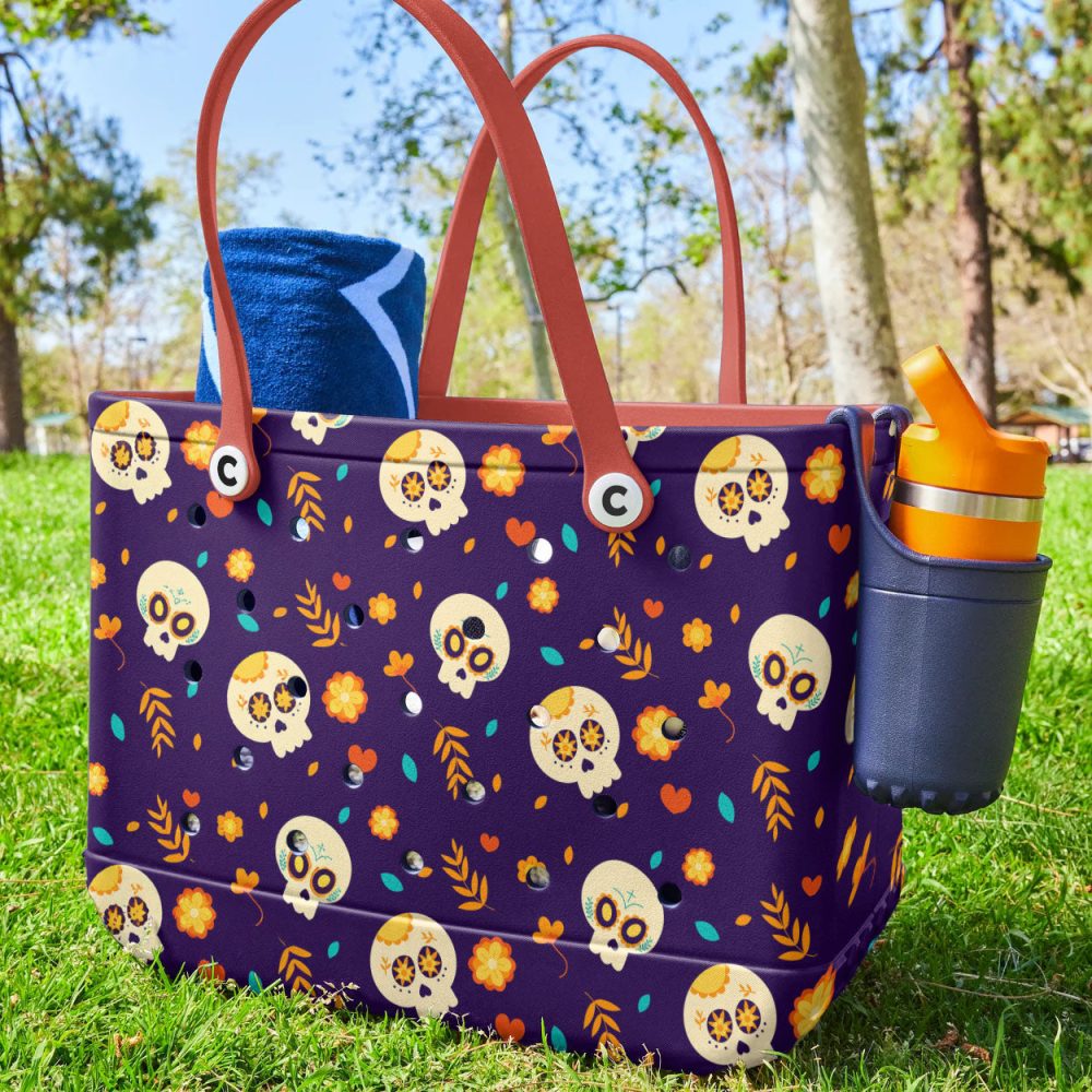 Bucket Tote Bag, Limited Edition Bogg Bag, Beach Bag Spooky Floral - Image 4