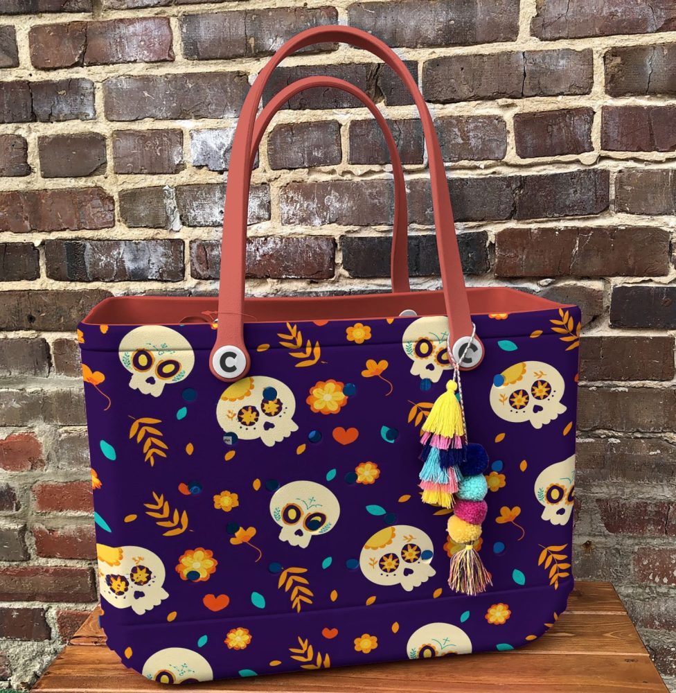 Bucket Tote Bag, Limited Edition Bogg Bag, Beach Bag Spooky Floral - Image 2