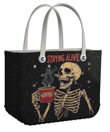 Skeleton Coffee Tote - 'Staying Alive' Design , Fun & Unique Bag For Coffee Lovers