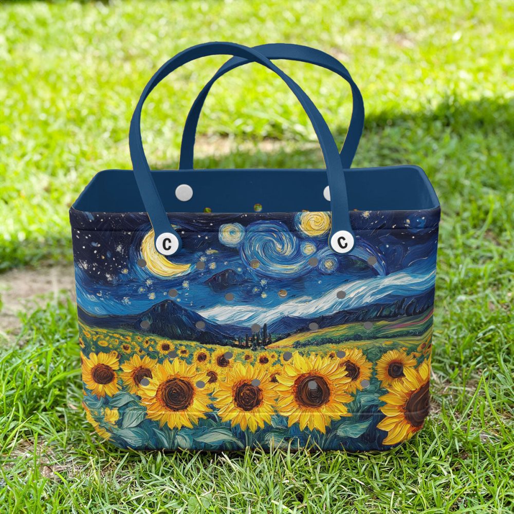 Bucket Tote Bag, Limited Edition Bogg Bag, Beach Bag Starry Night Sunflower - Image 2