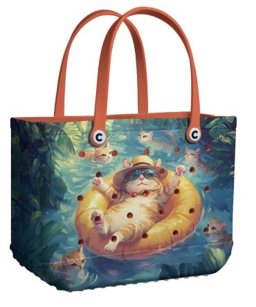 Bucket Tote Bag, Limited Edition Bogg Bag, Beach Bag Cats' Vacation