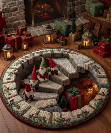 Gnome Stairs Quilted Round Mat