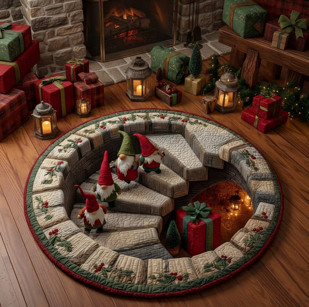 Gnome Stairs Quilted Round Mat