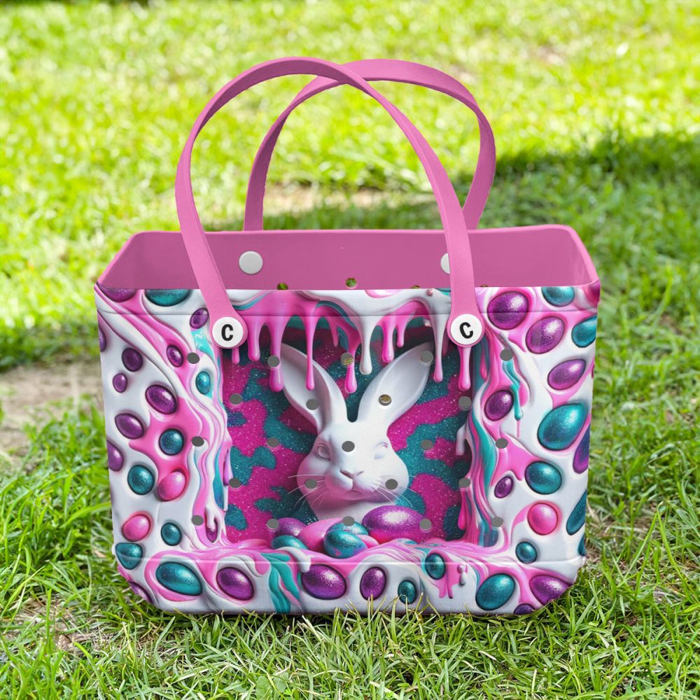 Bucket Tote Bag, Limited Edition Bogg Bag, Beach Bag Easter Bunny Drip - Image 3