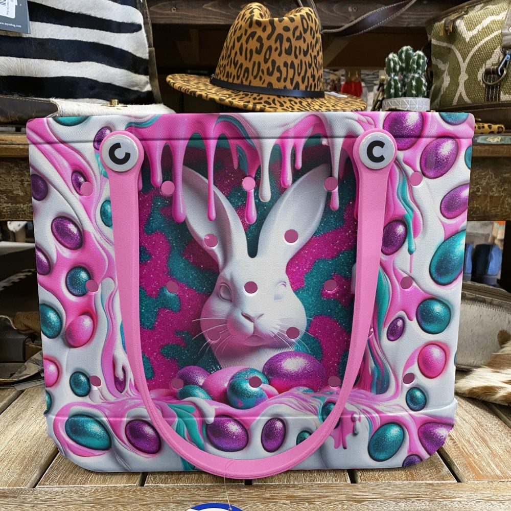 Bucket Tote Bag, Limited Edition Bogg Bag, Beach Bag Easter Bunny Drip - Image 4