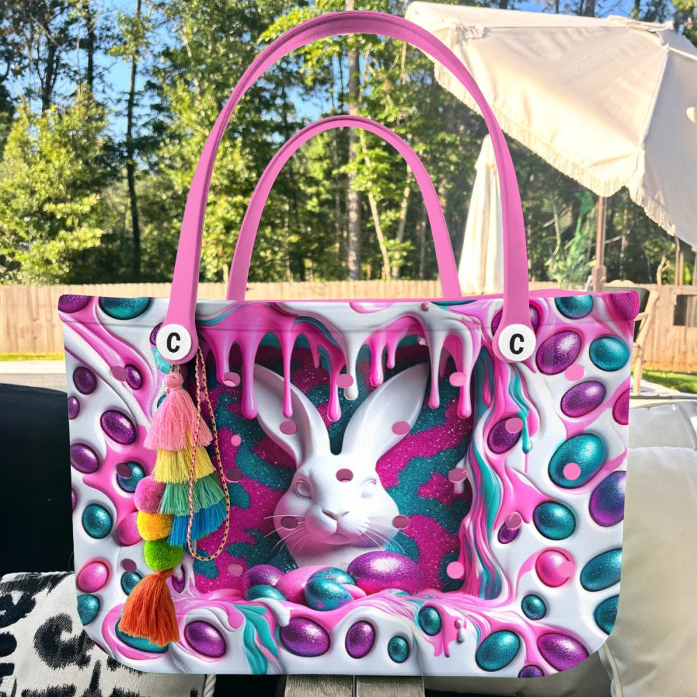 Bucket Tote Bag, Limited Edition Bogg Bag, Beach Bag Easter Bunny Drip - Image 5