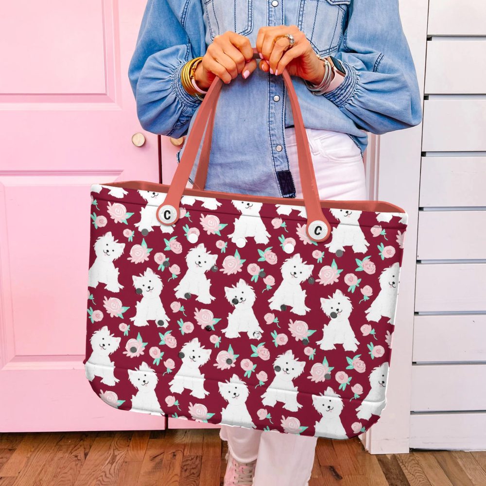 Chic Dog & Floral Tote Bag - Stylish Red Handle, Perfect For Pet Lovers & Fashionistas - Image 5