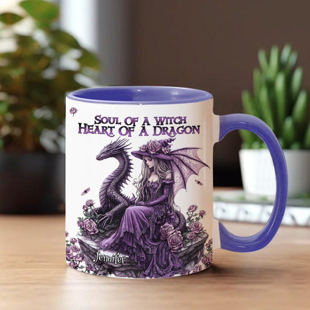 Soul Of A Witch Heart Of A Dragon - Personalized Dragon Accent Mug - Image 2