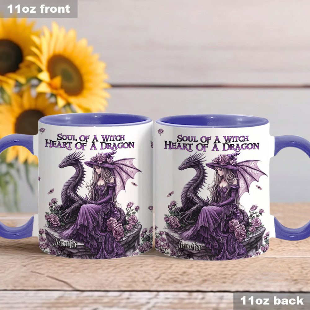 Soul Of A Witch Heart Of A Dragon - Personalized Dragon Accent Mug - Image 3