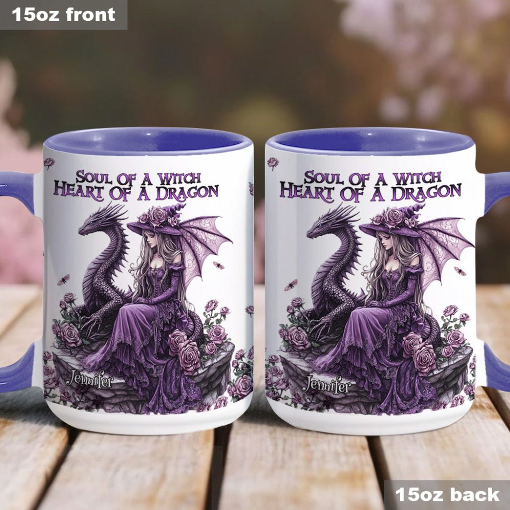 Soul Of A Witch Heart Of A Dragon - Personalized Dragon Accent Mug - Image 4