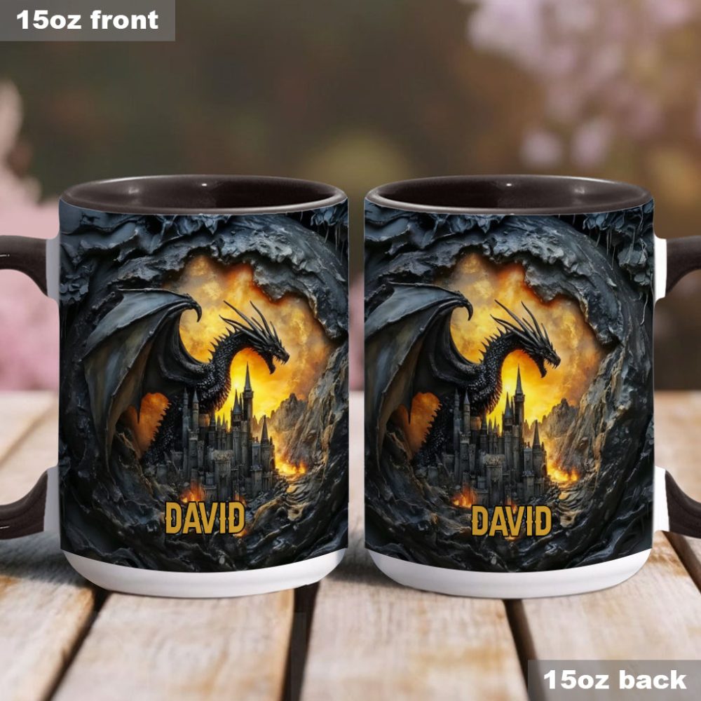 Dragons With Castle - Personalized Dragon Accent Mug - Image 4