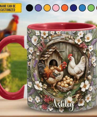 Chicken Farm & Flowers - Personalized Chicken Accent Mug