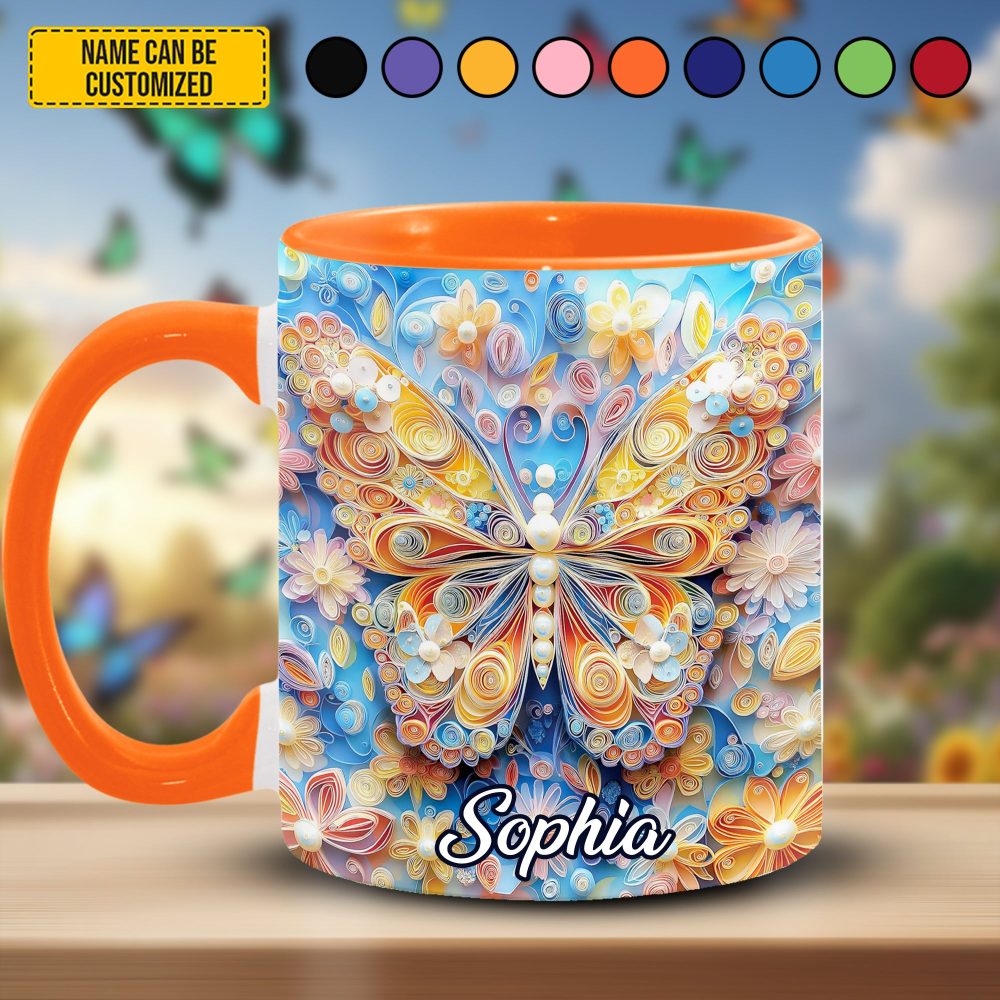 Personalized Butterfly & Flowers Accent Mug - Image 2