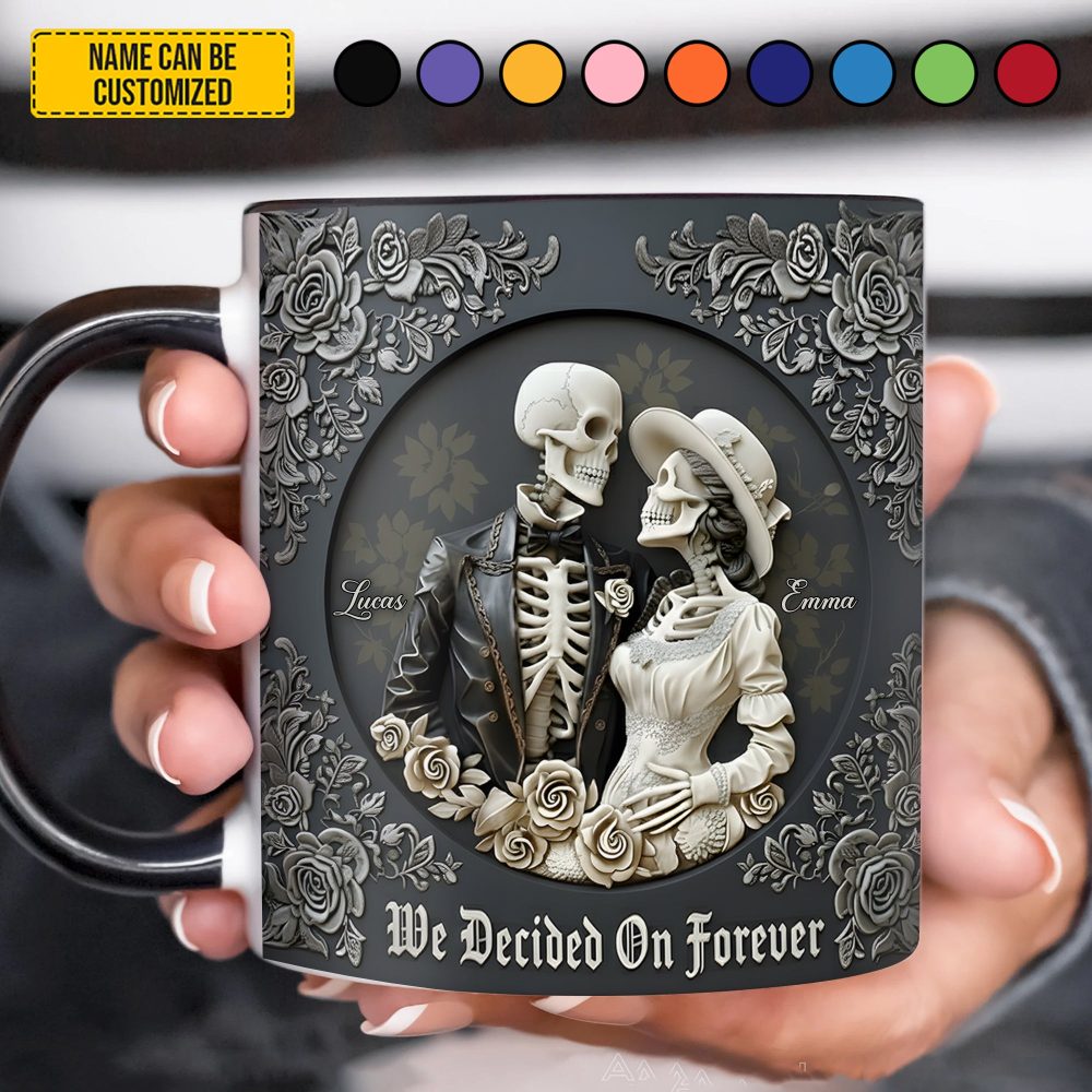 Skull Couple - Personalized Couple Accent Mug, Gift For Couple - Image 2